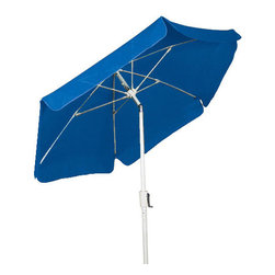FiberBuilt Umbrellas LLC - 7.5' Hexagonal Pacific Blue Garden Umbrella with White Pole - Outdoor Umbrellas