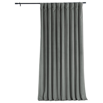 Signature Silver Gray Velvet Blackout Curtain Single Panel, 100"x84"