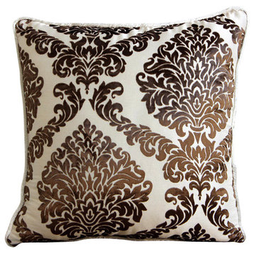 Brown Throw Pillows On Bed burnout Velvet 20"x20", Damask Brown