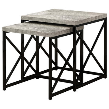 Nesting Table 2-Piece Set Set, Gray Reclaimed Wood, Black