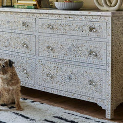 Classic White Mother of Pearl Double Chest of Drawers - Dressers