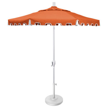 9' Matte White Greek Key Patio Umbrella, Push Button Tilt and Tassels, Melon