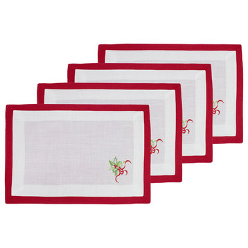Embroidered Christmas Tree Layered Placemats (13"x19"), Red+white