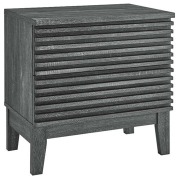 Modway Render Two-Drawer Particleboard Wood Nightstand in Charcoal