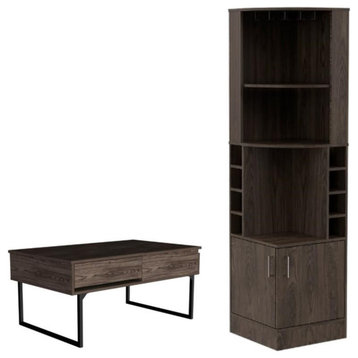 Home Square 2-Piece Set with Lift Top Coffee Table & Corner Wine Bar