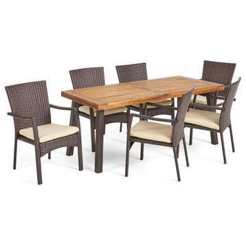 GDF Studio Castlelake Outdoor 7-Piece Dining Set with Acacia Wood Table