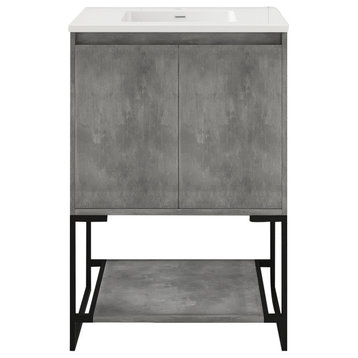 24" Freestanding Bath Vanity, White Cultured Mable Top, Charcoal Gray