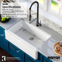 Karran 34" Quartz Farmhouse Single Bowl Workstation Kitchen Sink, White