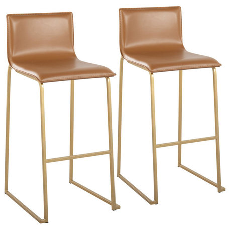 Mara Barstool, Set of 2, Gold Steel, Camel PU