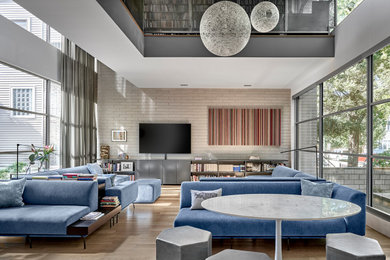 Inspiration for an industrial living room remodel in Chicago