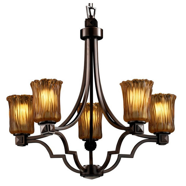Wire Glass Aria 5 Light Chandelier, CylinderFlat, Nickel, GridClear Wire Glass Aria 5 Light Chandelier, CylinderFlat, Nickel, GridClear
