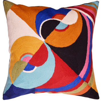 Delaunay Decorative Pillow Cover Joy Couch Cushion Hand Embroidered Wool 18x18