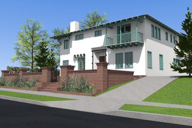 Inspiration for a mid-sized traditional partial sun front yard brick retaining wall landscape in Los Angeles.