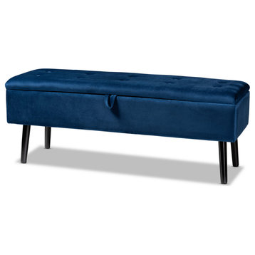 Amani Contemporary Velvet Fabric Storage Bench, Navy Blue