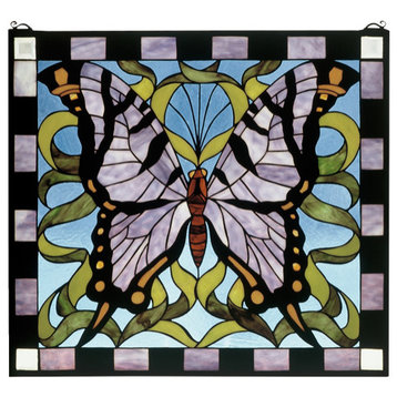25W X 23H Butterfly Stained Glass Window