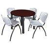 Kee 36" Round Breakroom Table- Mahogany/ Black & 4 'M' Stack Chairs- Grey
