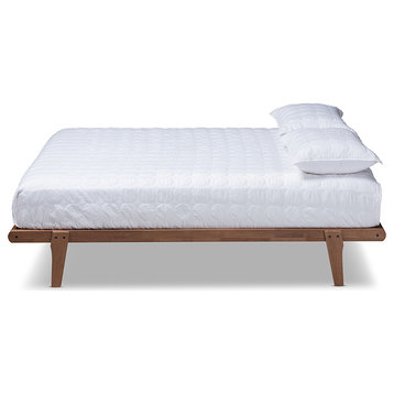 Kaia Mid-Century Modern Walnut Browned Wood Full Size Platform Bed Frame
