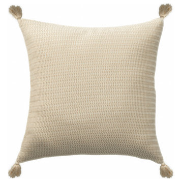 18" X 18" Beige And Ivory 100% Cotton Striped Zippered Pillow
