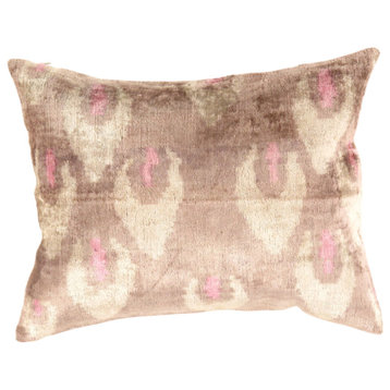 Turkish L Brown Velvet Silk Ikat Pillow 16''x20''