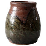 unknown - Consigned, Vintage Studio Pottery Vase - This is a vintage studio pottery vase. Signed by the artist, the heavy hand-crafted vase features a hand painted green and brown glaze.