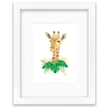 "Safari Littles" Giraffe Individual Framed Print, With Mat, White, 11"x14"