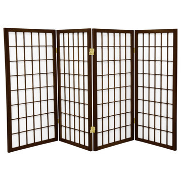 3' Tall Window Pane Shoji Screen, Walnut, 4 Panels