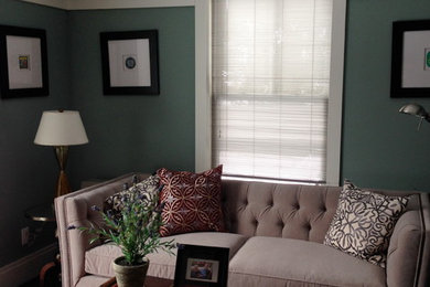 Living room - mid-sized transitional enclosed living room idea in Boston with green walls