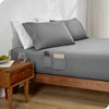 Fitted Dual Pocket Bottom Sheet 1800 Microfiber Ultra-Soft, Gray, Queen