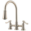 High Arc Kitchen Faucet, 3 Hole Installation & 2 Lever Handles, Brushed Nickel