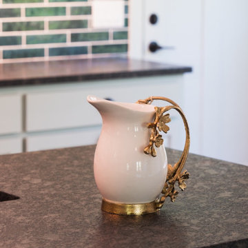 Elegant White Ceramic Pitcher with Gold Floral Details