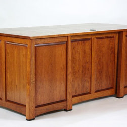 Black Cherry Executive Desk with Ebony Inlay - Desks And Hutches