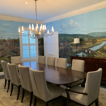 Colonial-Revolutionary Murals, hand painted throughout a dining room.