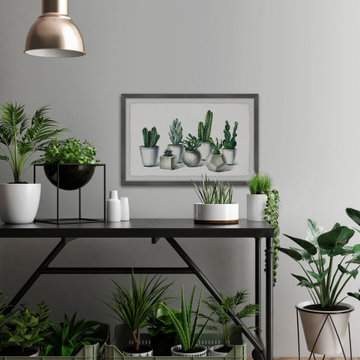 "Ceramic Potted Cactus" Framed Painting Print