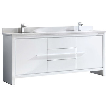 Allier 72" Modern Double Sink Bathroom Cabinet, With Top and Sinks, White