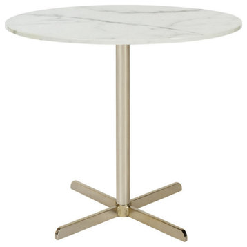 Lionel Round Side Table, White Marble/Brass