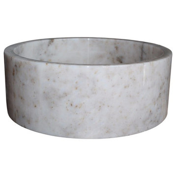 Cylindrical Natural Stone Vessel Sink, Mixed White Marble