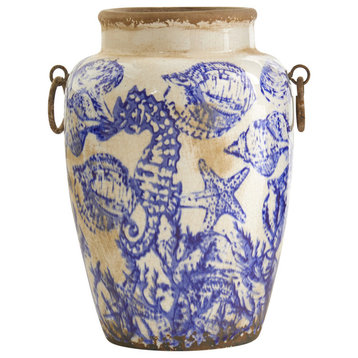 10.5" Nautical Ceramic Urn Vase