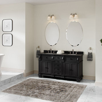 The Bennett Bathroom Vanity, Black, 60", Double Sink, Freestanding