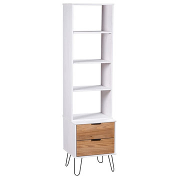 vidaXL Bookshelf Book Cabinet Freestanding Shelving Unit Gray Solid Pine Wood, White and Light Wood, 1 Pcs