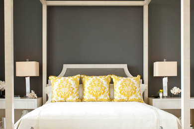 Inspiration for a contemporary bedroom in Dallas with grey walls.