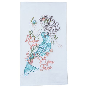Kay Dee Let Sea Set You Free Mermaid Embroidered Flour Sack Kitchen Dish Towel