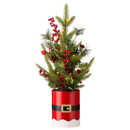 22"H Lighted Santa Belt Potted Table Tree