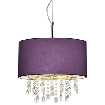 Florence 16.5-inch Round 3-light Crystal Pendant Lamp, Purple Shade