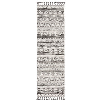 Nourison Asilah High Low Moroccan Geometric Indoor Rug, Grey/Ivory, 2' X 8'