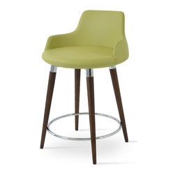 DERVISH WOOD COUNTER-GREEN LEATHERETTE - Bar Stools And Counter Stools