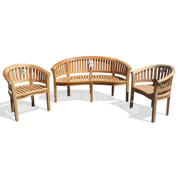 Grade A Teak Curved 3 Seater Bench/ 2 Chairs, Assembled,  Kensington Collection
