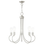 Livex Lighting - Livex Lighting Bari 5 Light Brushed Nickel Chandelier - Graceful curved lines and exposed bulb sockets make the Bari collection�perfect for your mid-mod or transitional home. The eclectic look is perfect for spaces wanting an urban, minimalistic or industrial touch. With superb craftsmanship and affordable price, this brushed nickel finish five-light chandelier is sure to tastefully indulge your extravagant side.