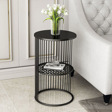 Modern Golden Coffee Table Made of Iron and Marble, Black Iron, Black Iron Shelf