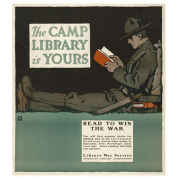 "The Camp Library is Yours - Read to Win the War, 1917" Paper Art, 22"x24"