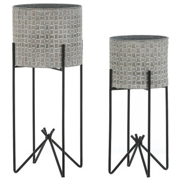 Set of 2 Metal Cachepot Planters with Stands